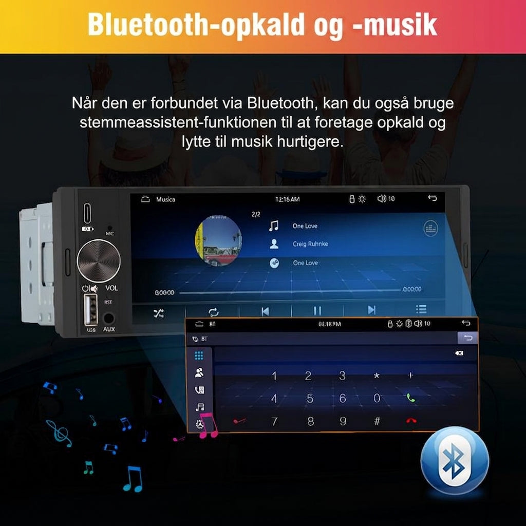 6,36-tommer trådløs smart touchskærm | Bluetooth | Stemmestyring | HD-multimedieskærm