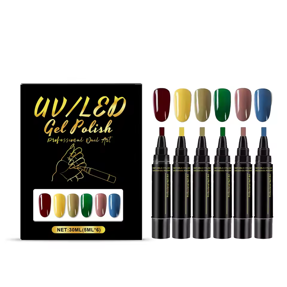 SalonPen – 3-i-1 Gelpen til Negle med UV-lampe (6-pak)