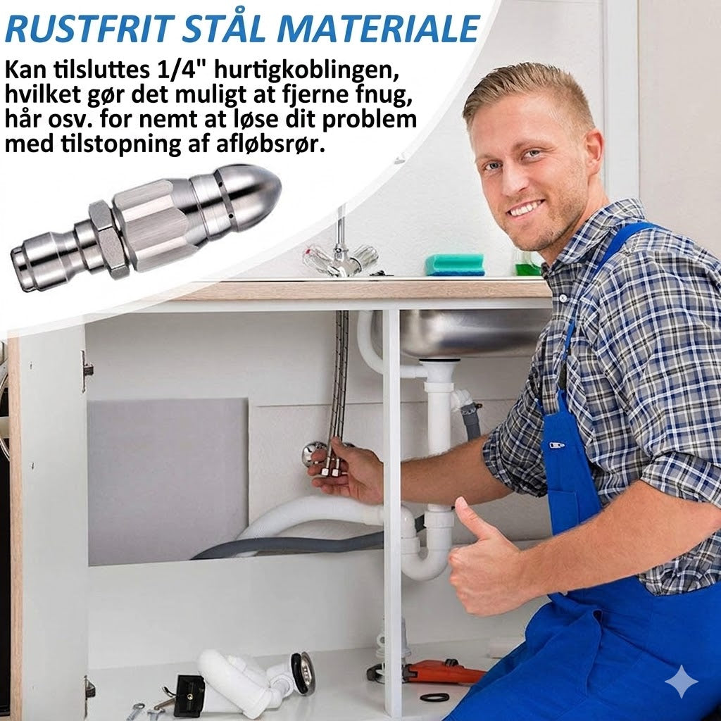 🔩   Kloakrensedyse i rustfrit stål – Fjerner blokeringer og forebygger dybdegående tilstopninger 💦🚿