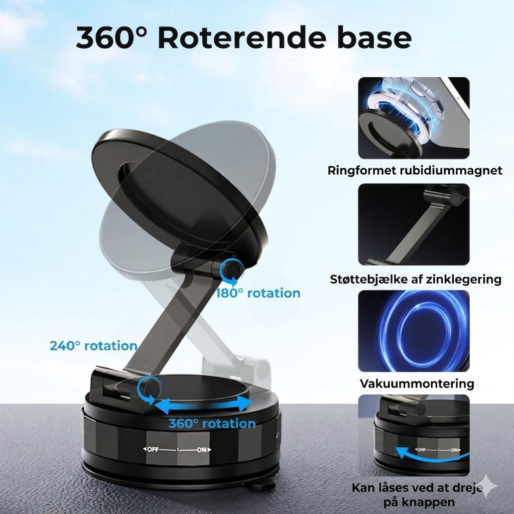 Magnetisk sugekop – Foldbar 360° mobilholder med vakuumlås