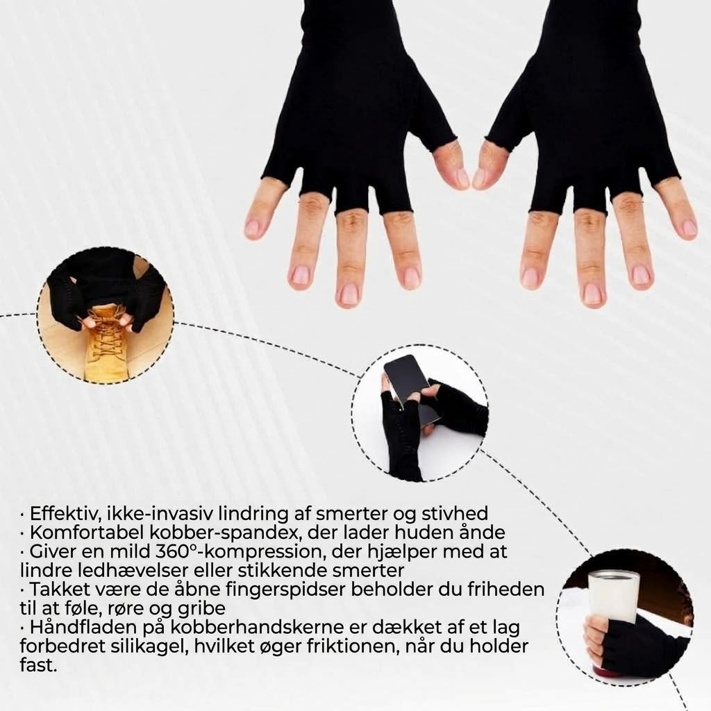 Kobber kompressionshandsker - 1 par