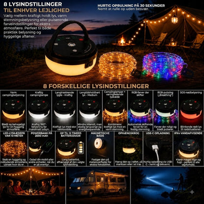 CampGlow PRO – 4-i-1 genopladelig campinglampe