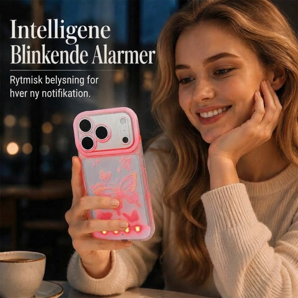 ⏰ Lysende LED-Mobilcover med Sommerfugl | Selvlysende