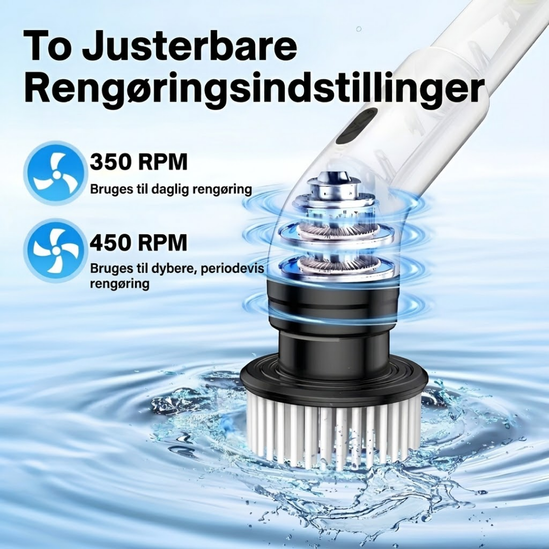 SpinClean – Elektrisk rengøringsbørste med 9 børstehoveder og forlængerskaft