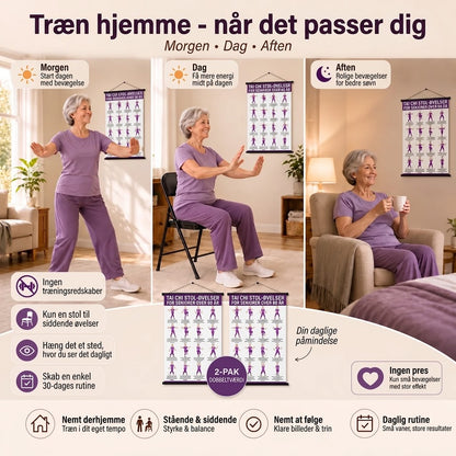 Tai Chi stoletræning – Sæt med 2 plakater til nem hjemmetræning (60+)