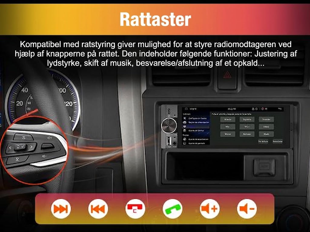 6,36-tommer trådløs smart touchskærm | Bluetooth | Stemmestyring | HD-multimedieskærm