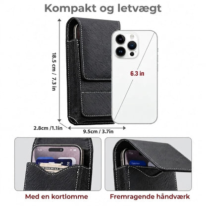 Bæltetaske i læder til mobiltelefon