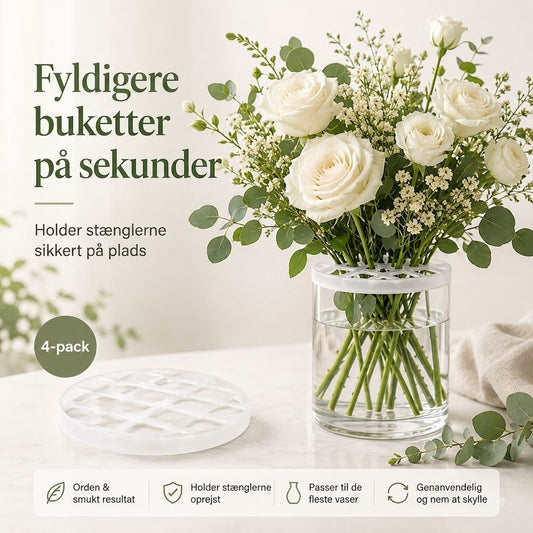 BlomFix – Justerbar & strækbar silikone-blomsterholder | Fyldigere buketter på sekunder | 4-pak