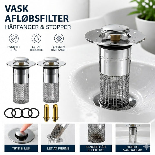 Afløbssi i rustfrit stål – Anti-tilstopning hårfanger