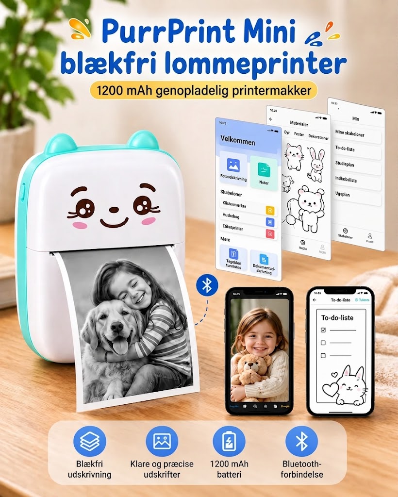 Blækfri Lommeprinter – Bærbar Termoprinter