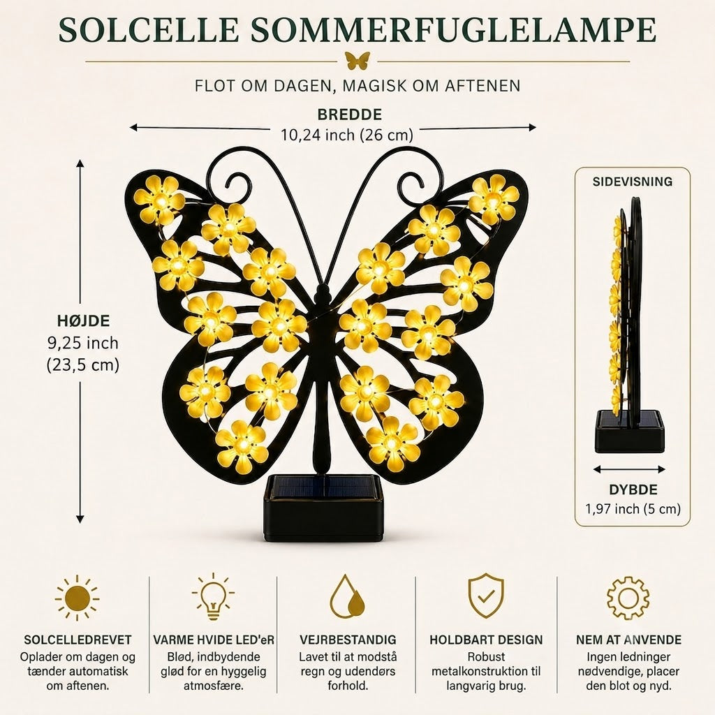 FlutterBloom™ | Dekorativ solcelle-sommerfuglelamp med blomsterformet LED