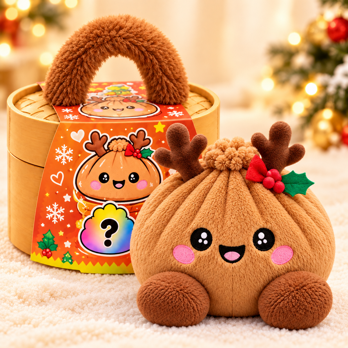 Christmas Plush Dumplings | Bløde Squishy Julebamser i Steamer-æske