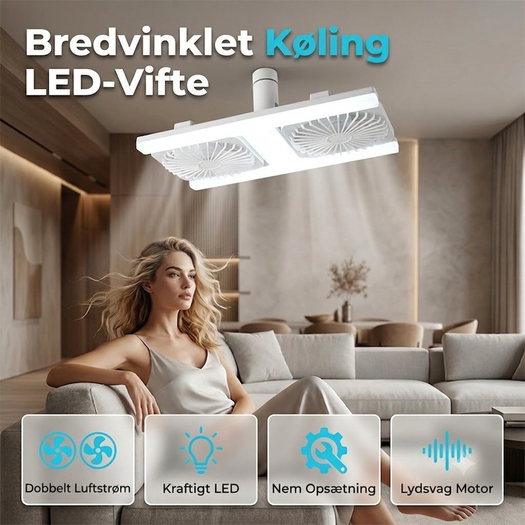 Loftsventilator med dobbelt hoved og LED-lys – moderne design med fjernbetjening til stue og soveværelse