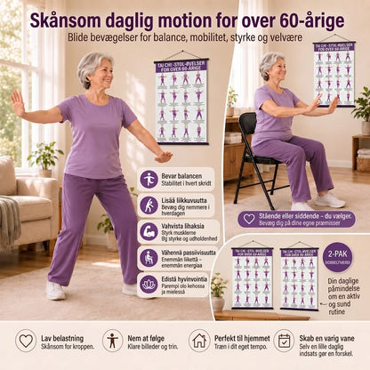 Tai Chi stoletræning – Sæt med 2 plakater til nem hjemmetræning (60+)