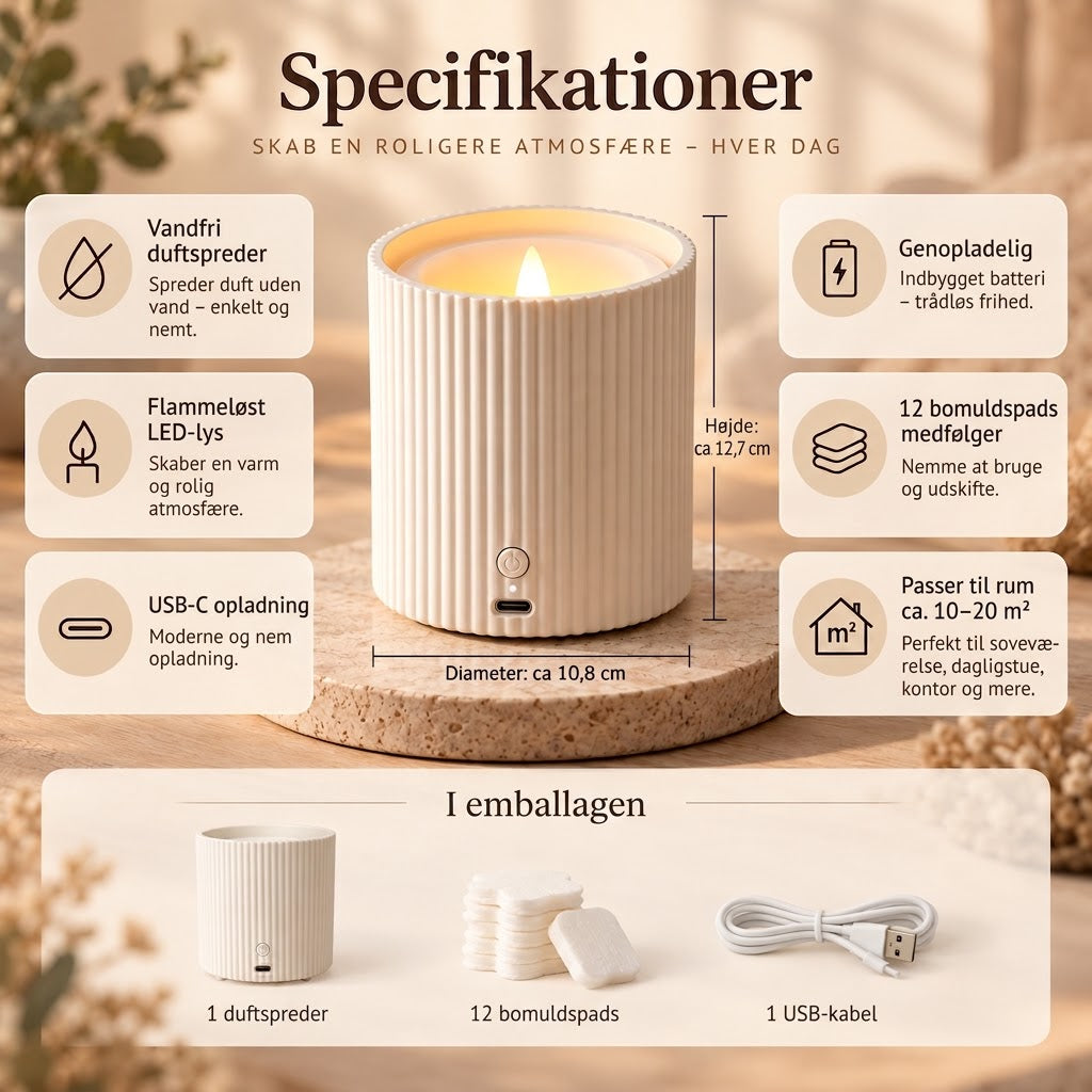 Genopladelig Duftspreder med LED-lys