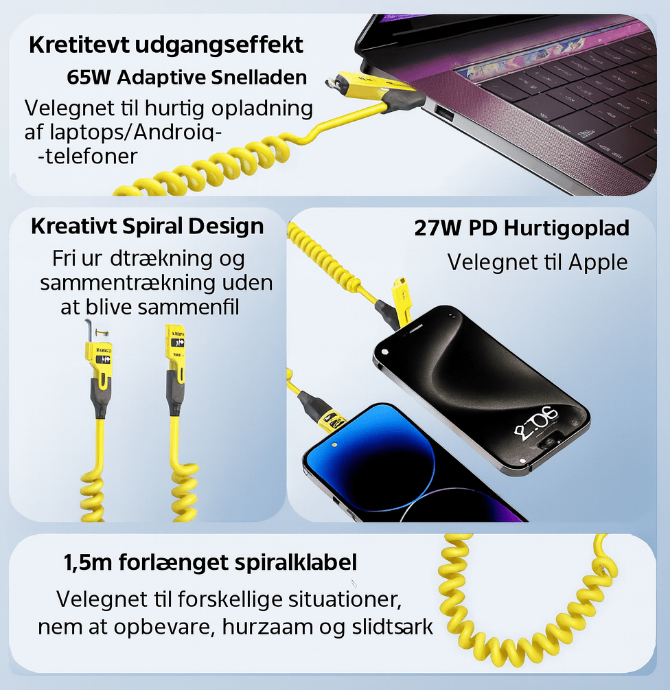 4-i-1 Udtrækkeligt Opladerkabel™ | Ét kabel til alle dine enheder – kompakt, kraftfuldt og klar på farten!