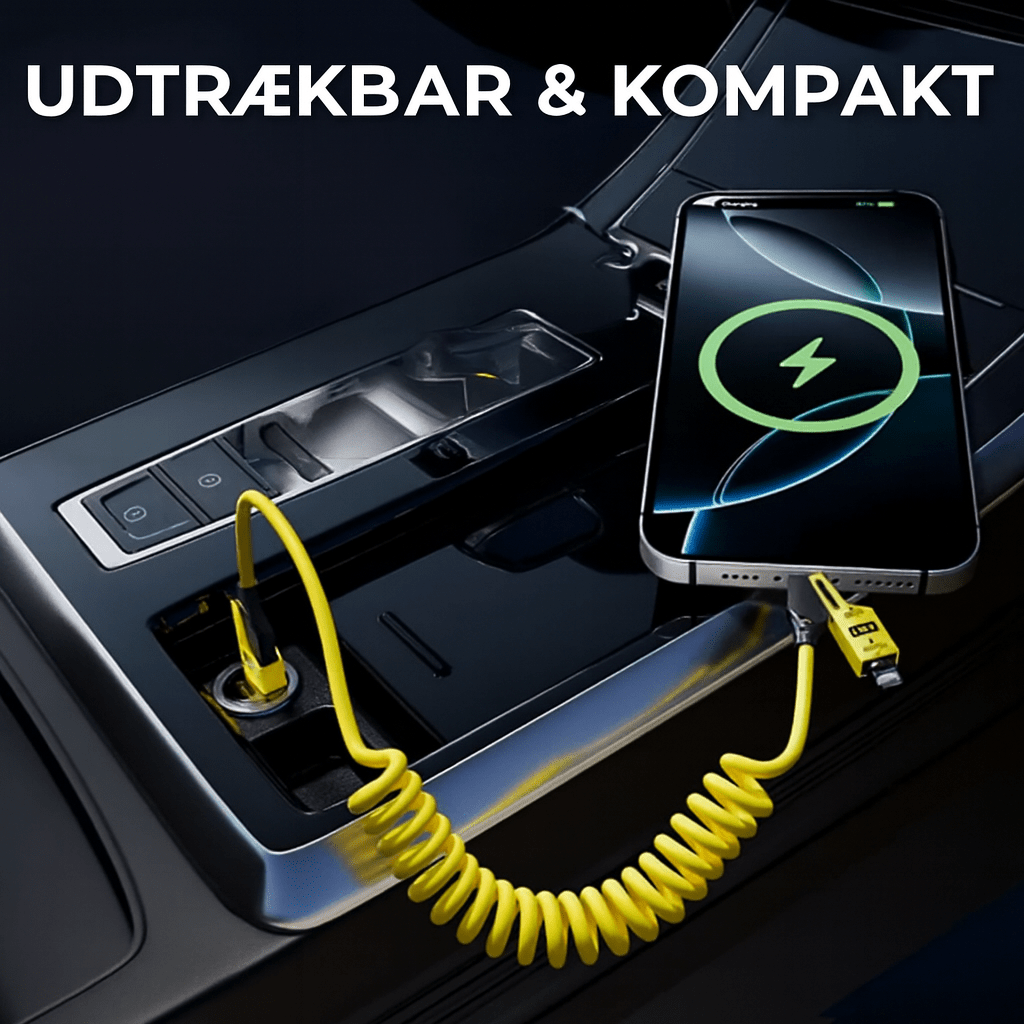 4-i-1 Udtrækkeligt Opladerkabel™ | Ét kabel til alle dine enheder – kompakt, kraftfuldt og klar på farten!