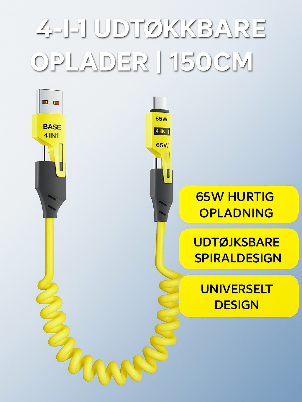 4-i-1 Udtrækkeligt Opladerkabel™ | Ét kabel til alle dine enheder – kompakt, kraftfuldt og klar på farten!