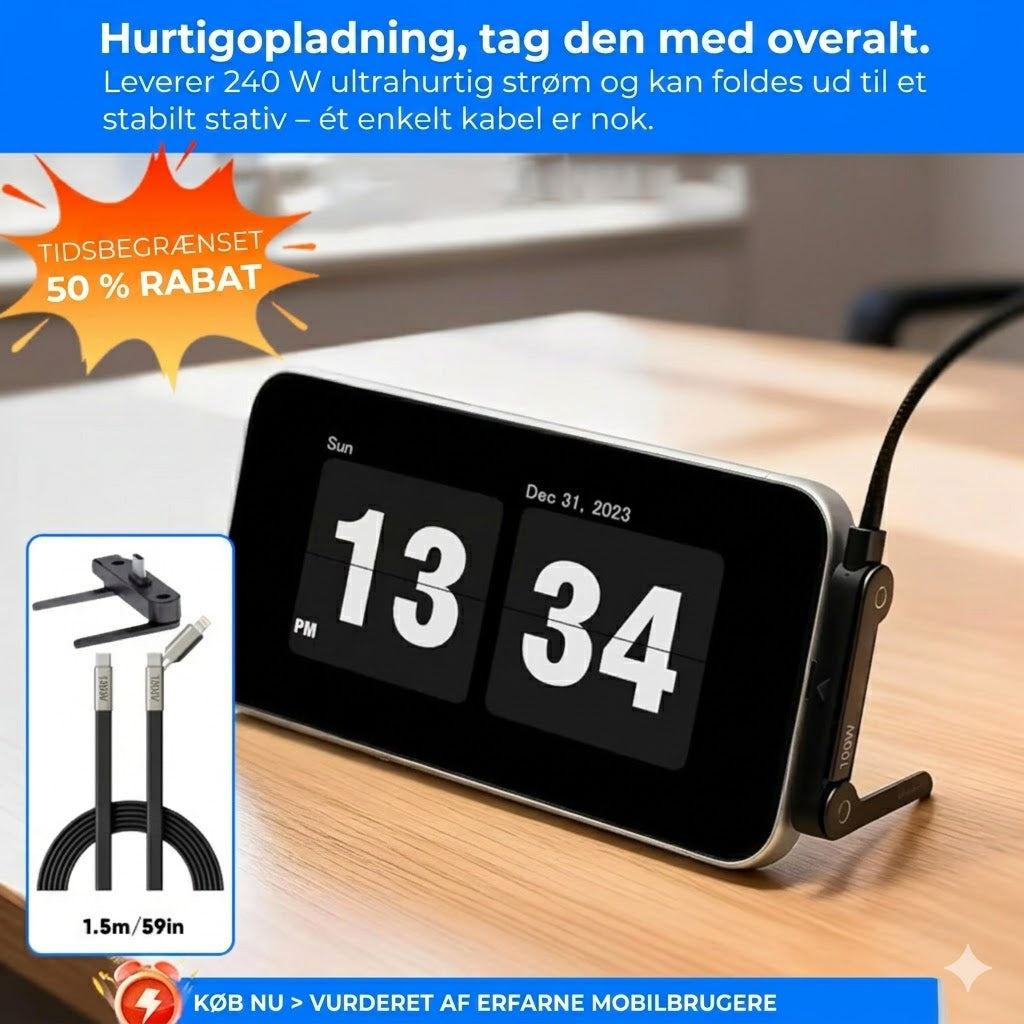 240W hurtigopladerkabel med SMART-holder (360°)