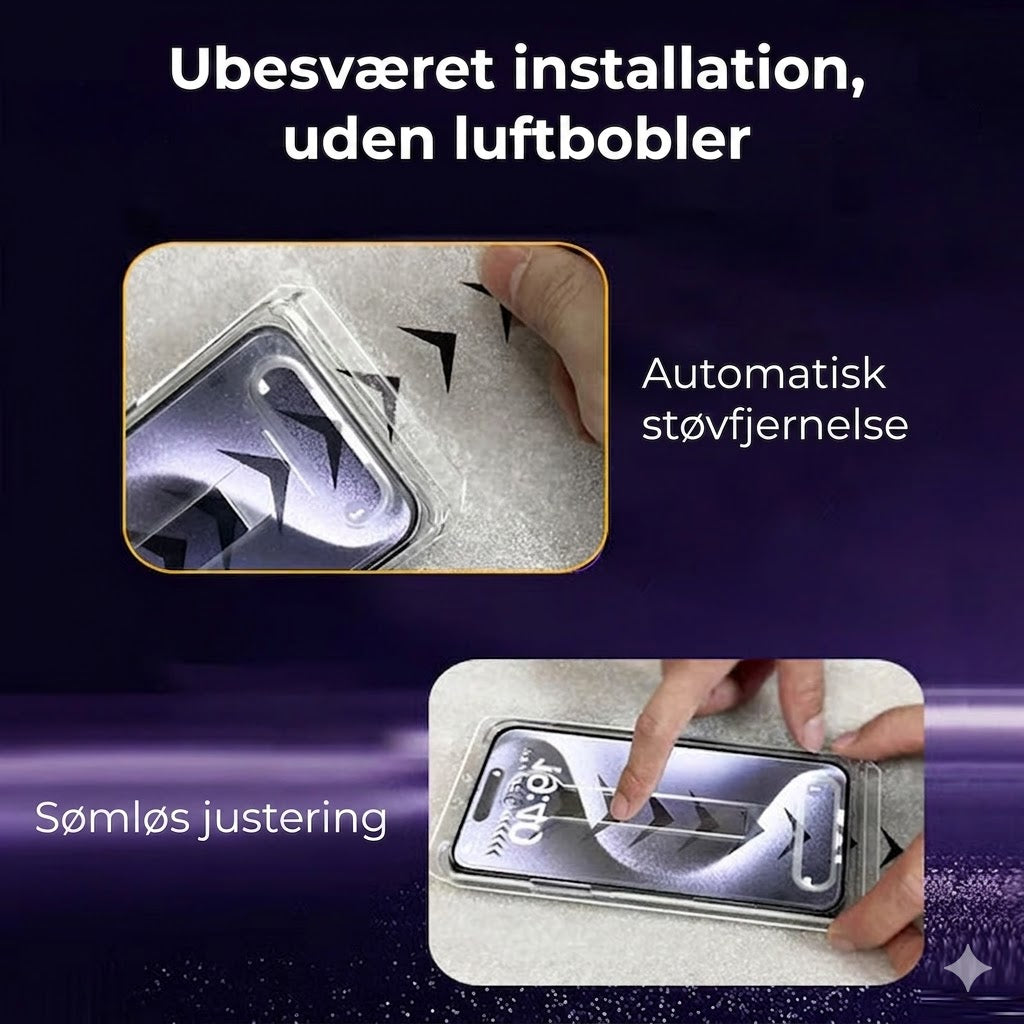 iPhone Beskyttelsessæt – Støvfri Skærmbeskyttelse i Hærdet Glas
