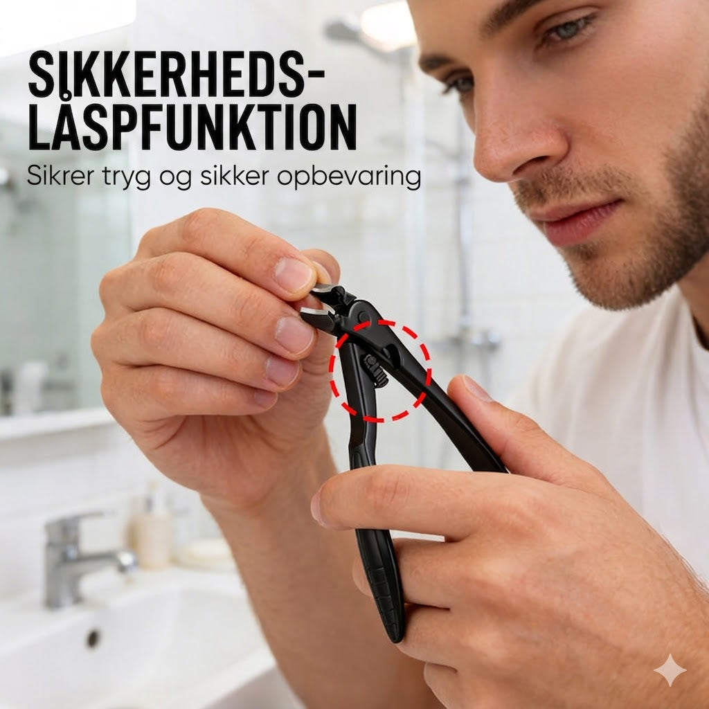 ✂️ Stænksikker negleklipper i rustfrit stål – bred åbning og sikker opbevaring!