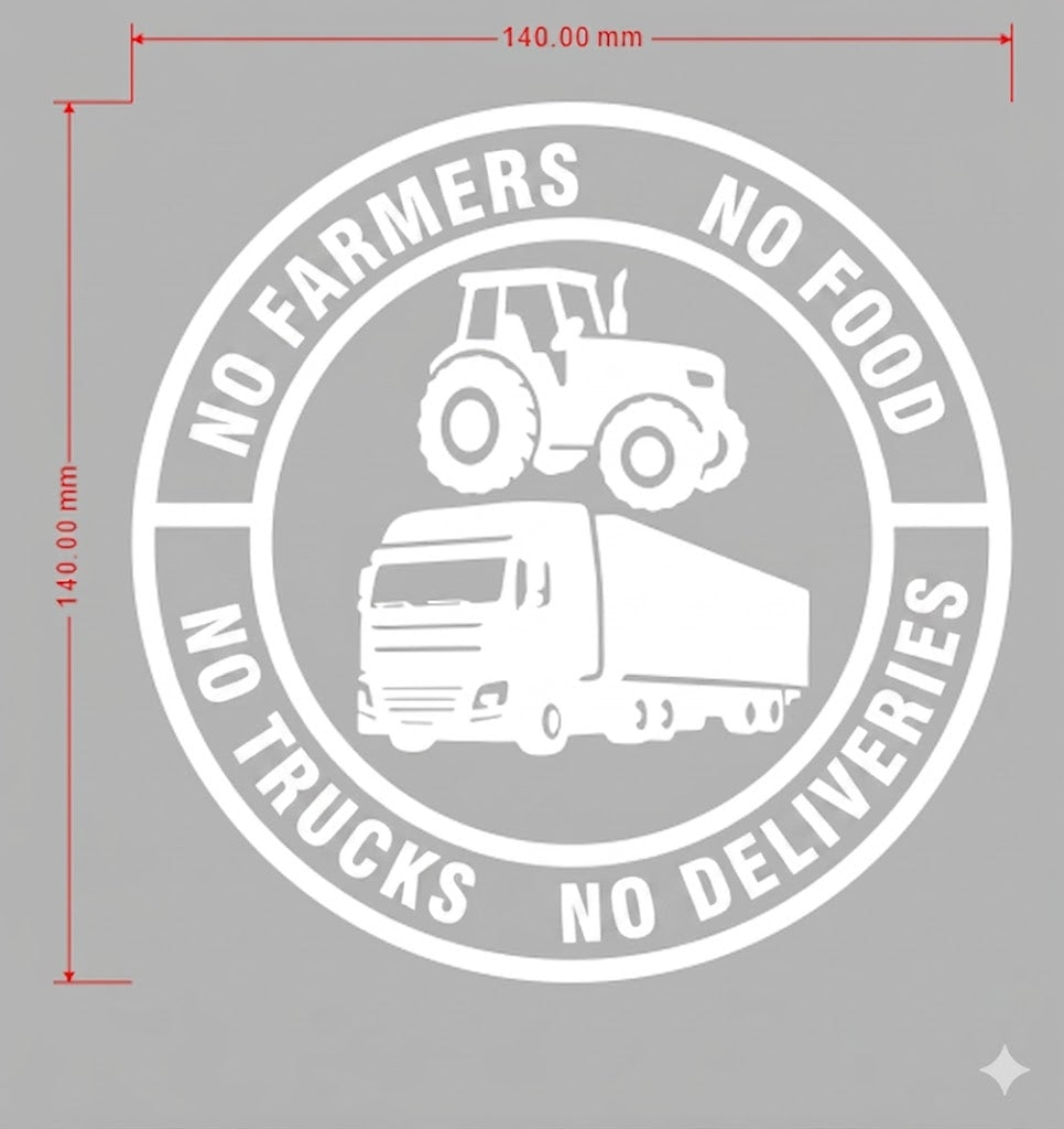 💕 Køb 1 få 1 GRATIS 🔥 Ingen landmænd, ingen mad – Ingen lastbiler, ingen leverancer | Vinylklistermærke – 140 mm decal