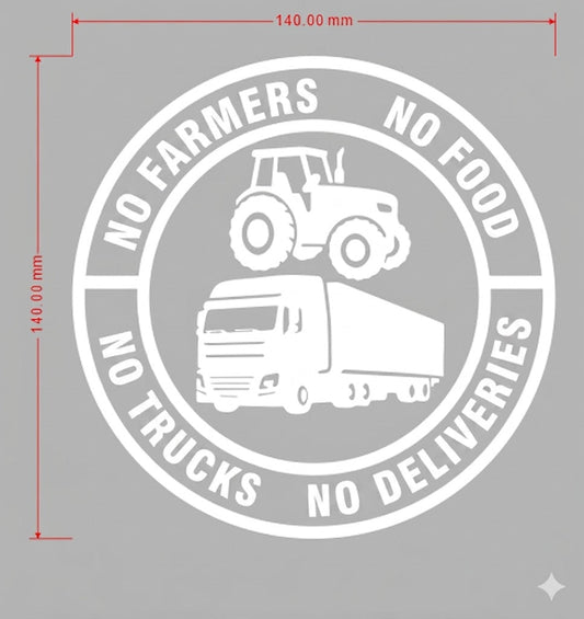 💕 Køb 1 få 1 GRATIS 🔥 Ingen landmænd, ingen mad – Ingen lastbiler, ingen leverancer | Vinylklistermærke – 140 mm decal