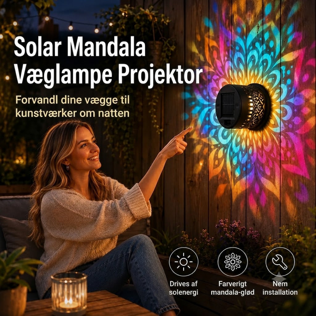 ProjectAura™ | Solcelledrevet Mandala Projektionsvæglampe