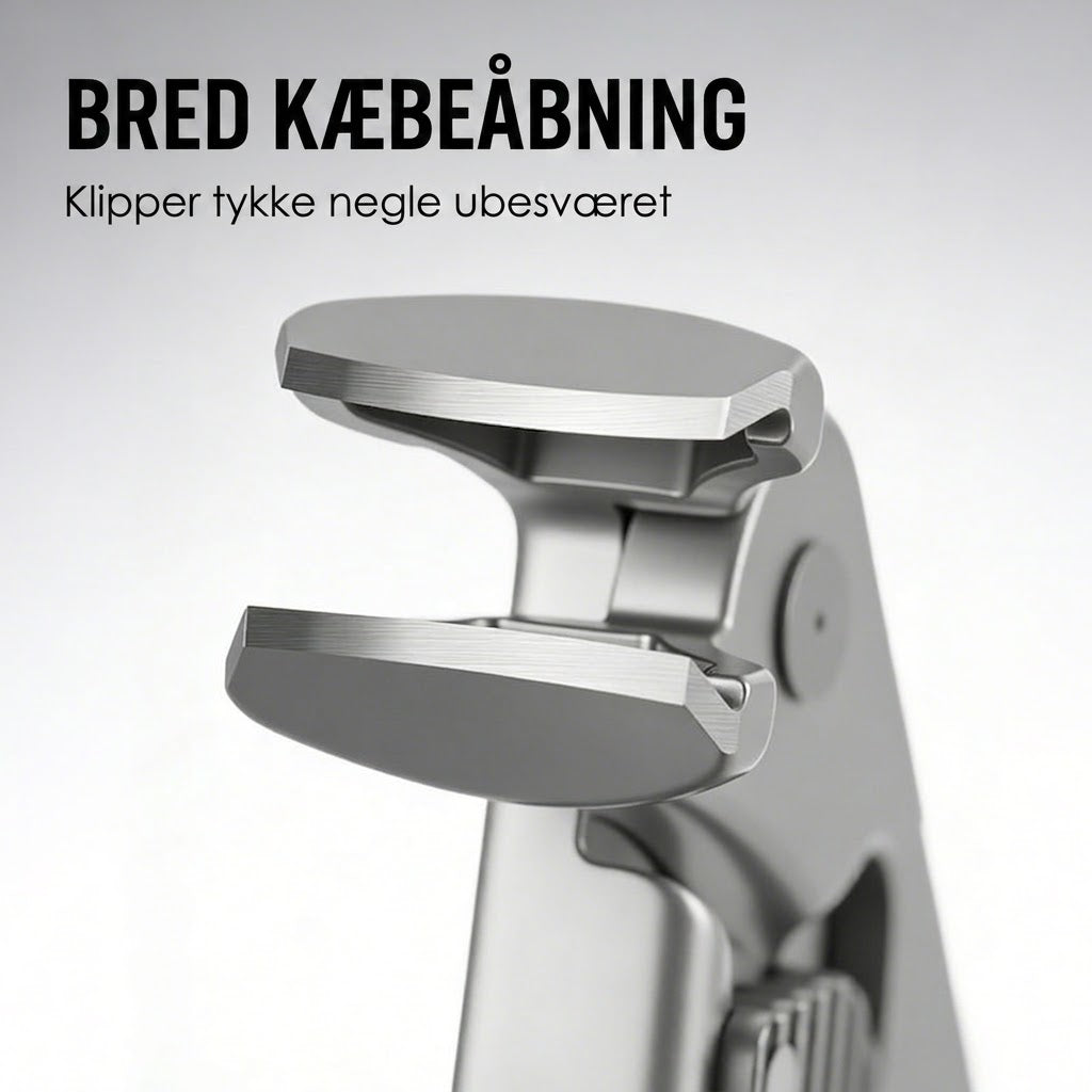 ✂️ Stænksikker negleklipper i rustfrit stål – bred åbning og sikker opbevaring!