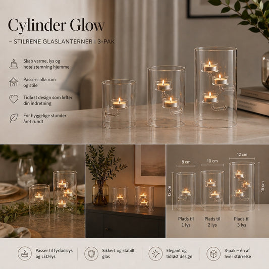 Cylinder Glow – Glaslanterner i 3-pak