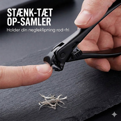 ✂️ Stænksikker negleklipper i rustfrit stål – bred åbning og sikker opbevaring!