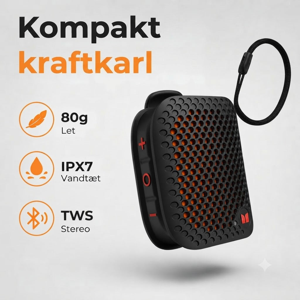 Bærbar bluetooth-højtaler med magnetisk clips