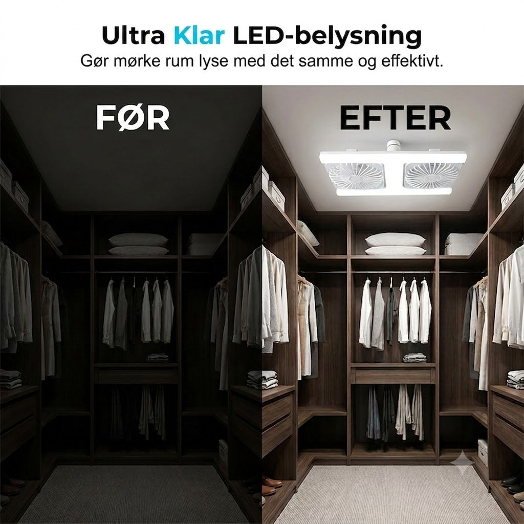 Loftsventilator med dobbelt hoved og LED-lys – moderne design med fjernbetjening til stue og soveværelse