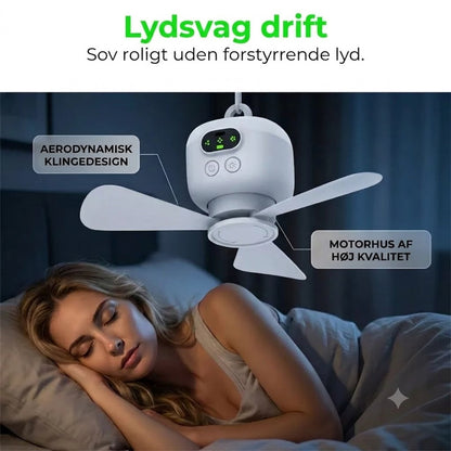 Genopladelig ventilator med LED-belysning – afkøling og klart lys overalt ✨