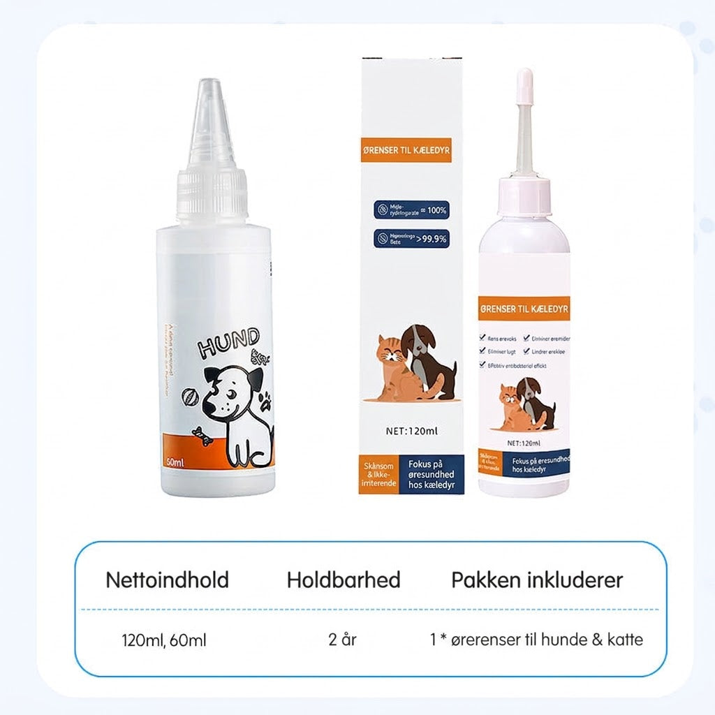 🐾 KØB 2, FÅ 1 GRATIS! ✨ Ørerens til kæledyr – Mild formel med beroligende aloe vera til hunde og katte, forebygger infektioner og dårlig lugt 🌿👂