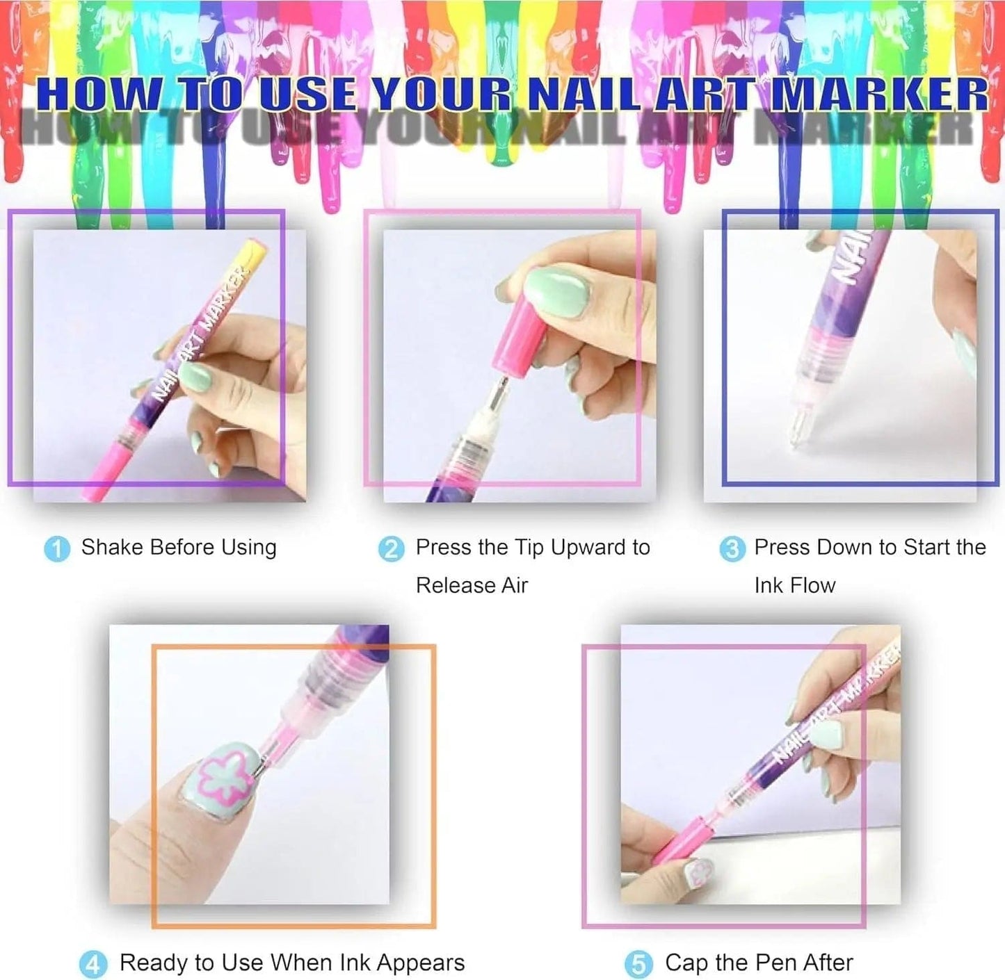 Nail Art Marker™ | Tuschpen til tynde & brede linjer | Til skarpe detaljer og fyldige farveflader