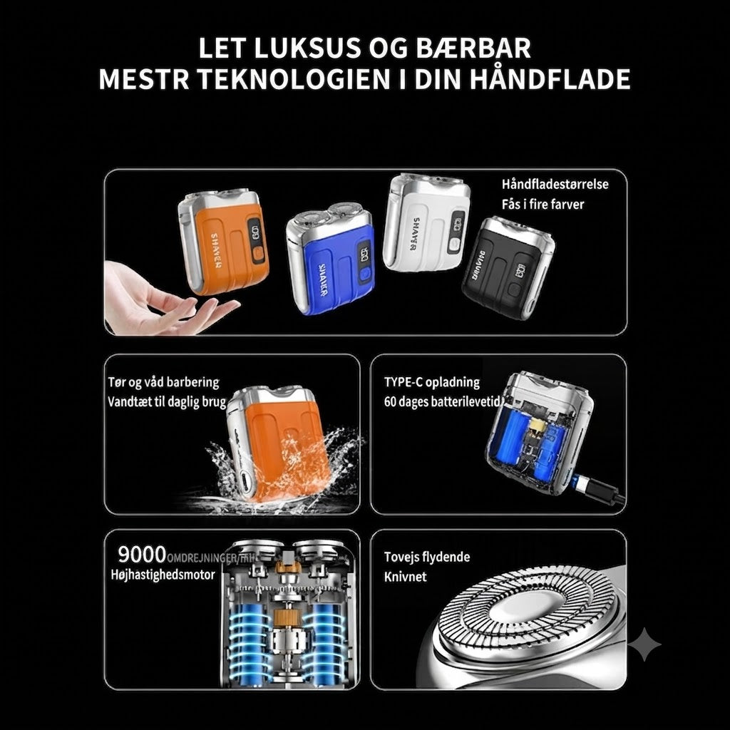🧔 Mini Bærbar Elektrisk Barbermaskine til Mænd – AI-detektion, Magnetisk Hoved, Hurtig Opladning