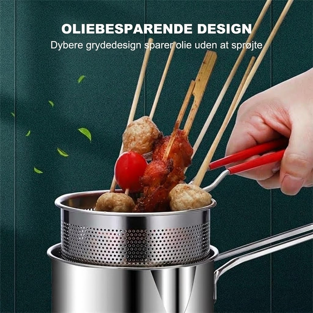 🥘 Multifunktionel Frituregryde i 304 Rustfrit Stål | Oliebesparende & Stænktæt