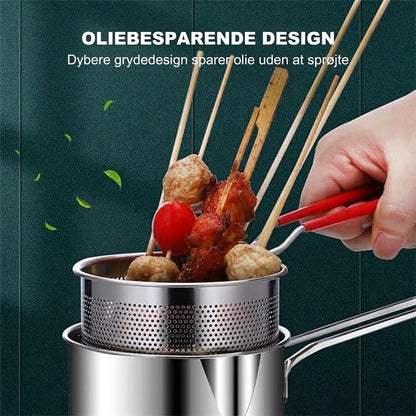 🥘 Multifunktionel Frituregryde i 304 Rustfrit Stål | Oliebesparende & Stænktæt