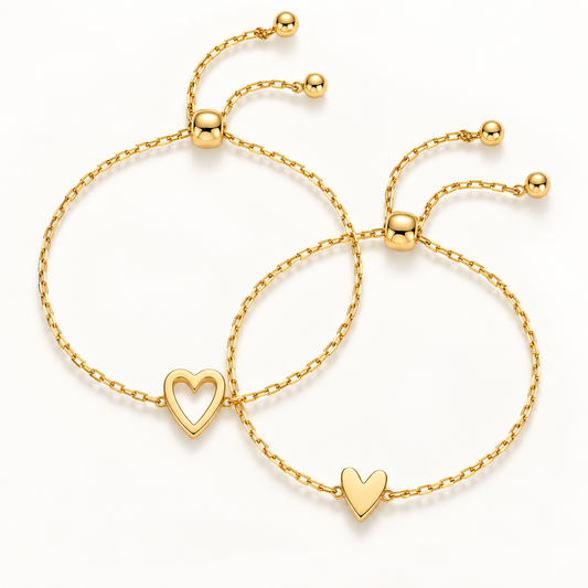 Love Bracelet Set – Matchende hjertearmbånd i 14K guldbelægning