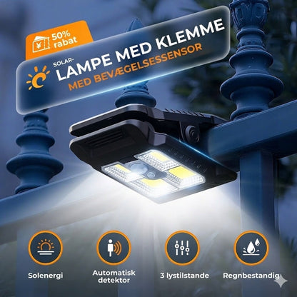 Solcelle-klemlampe med bevægelsessensor