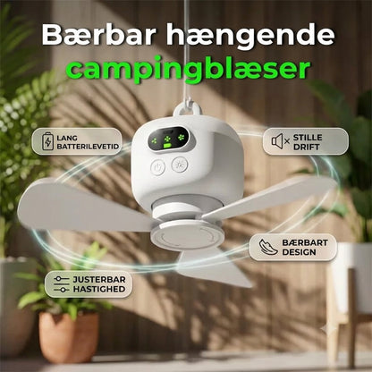 Genopladelig ventilator med LED-belysning – afkøling og klart lys overalt ✨