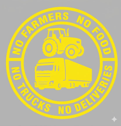 💕 Køb 1 få 1 GRATIS 🔥 Ingen landmænd, ingen mad – Ingen lastbiler, ingen leverancer | Vinylklistermærke – 140 mm decal