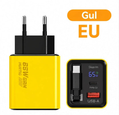 65W Type-C hurtiglader på 80 cm med USB- og Type-C-tilslutning