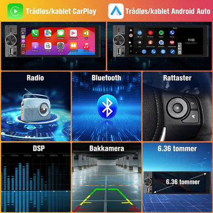 6,36-tommer trådløs smart touchskærm | Bluetooth | Stemmestyring | HD-multimedieskærm