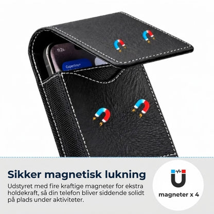 Bæltetaske i læder til mobiltelefon
