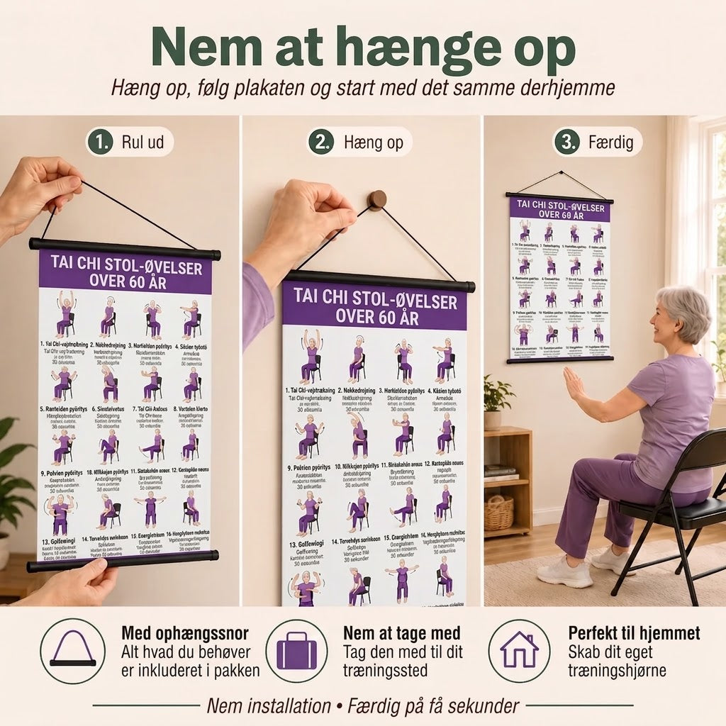 Tai Chi stoletræning – Sæt med 2 plakater til nem hjemmetræning (60+)