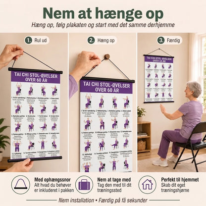 Tai Chi stoletræning – Sæt med 2 plakater til nem hjemmetræning (60+)