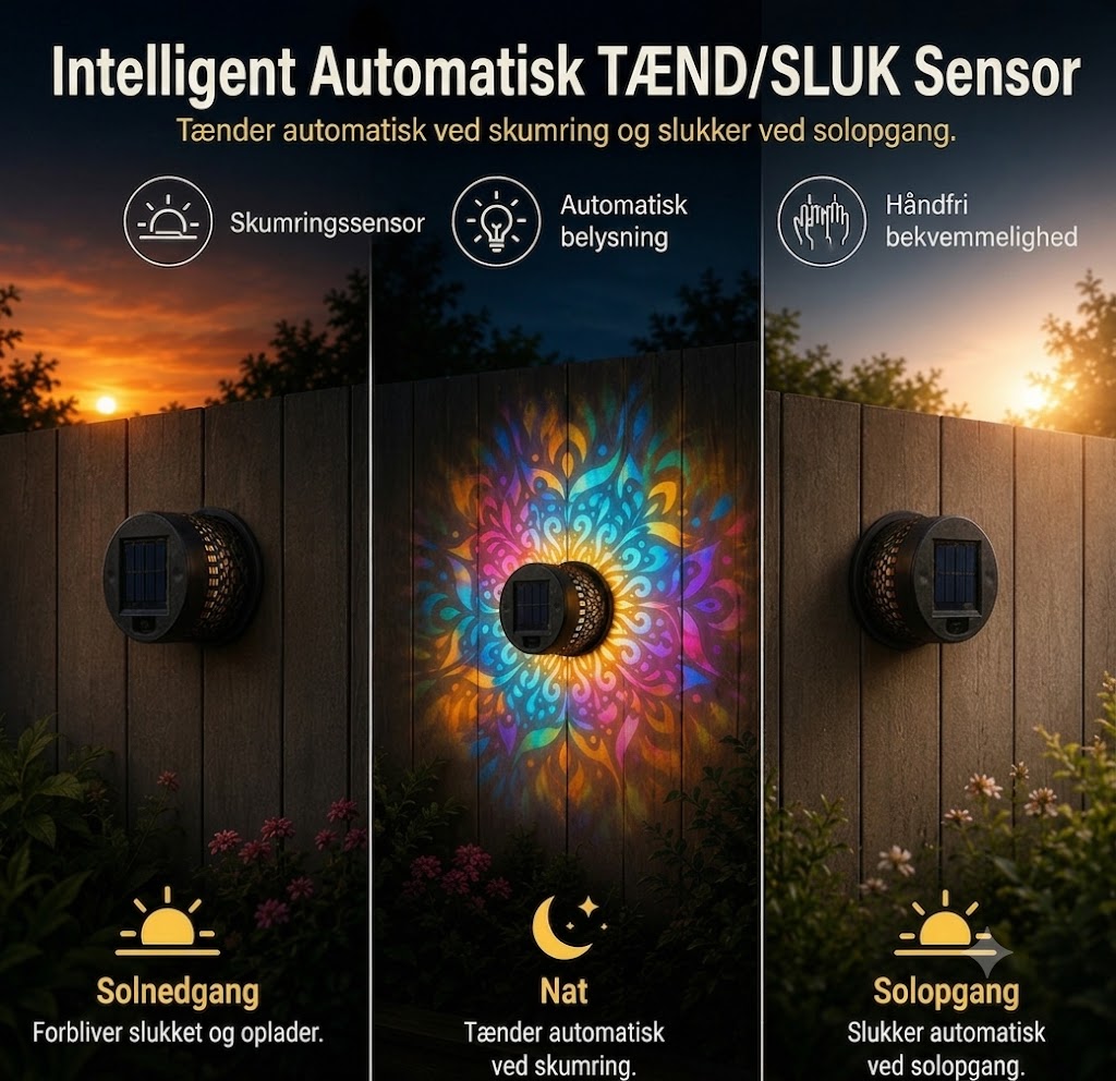 ProjectAura™ | Solcelledrevet Mandala Projektionsvæglampe