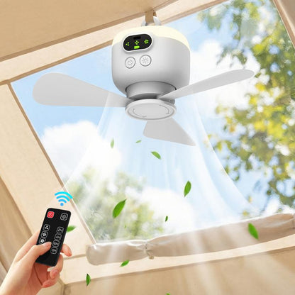 Genopladelig ventilator med LED-belysning – afkøling og klart lys overalt ✨